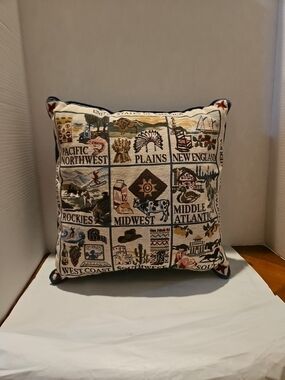 Regional U.S. Map Tapestry Accent Pillow - Multi Beige
